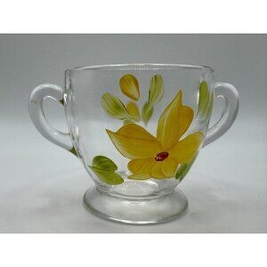 Vintage Bartlett Collins Sugar Bowl Yellow Flowers Red Centre Gay Fad 50s Vtg